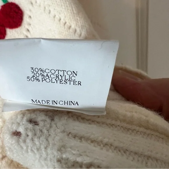 CIDER ivory argyle knit cardigan cherry embroidery coquette girly chic Size S - Picture 6 of 6